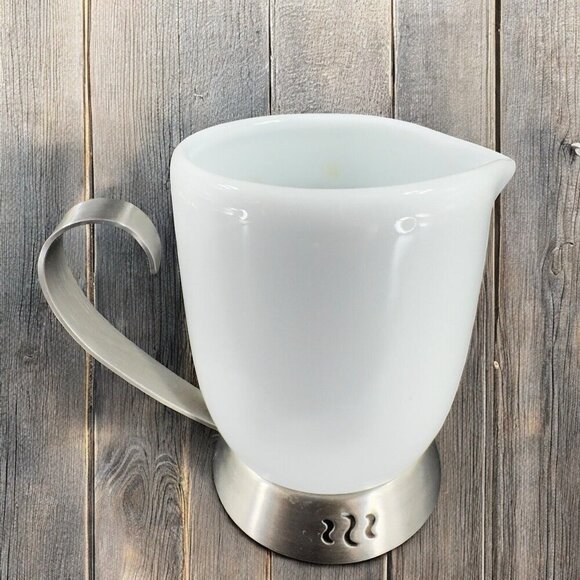 Trudeau Bianca Creamer Milk Jug Pitcher Porcelain and Stainless Steel Handle - Picture 2 of 12